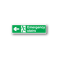 Emergency stairs left directional sign sticker, green with white arrow and person icon