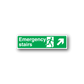 Emergency stairs up right sticker, green with white text and arrows