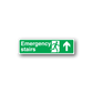 Green emergency stairs up sticker with running figure and upward arrow symbol
