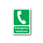Emergency telephone safety sticker with white phone icon and 'Emergency telephone' text