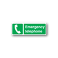 Emergency telephone sticker, green with white phone icon and emergency text