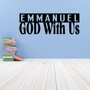 Religious wall decal with text "Emmanuel God With Us" in bold black letters