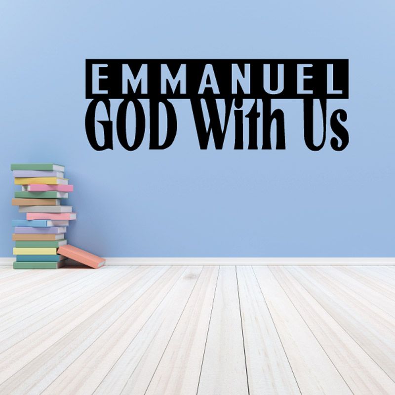 Religious wall decal with text "Emmanuel God With Us" in bold black letters