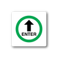 Square sticker with green ring, upward arrow, and 'ENTER' text