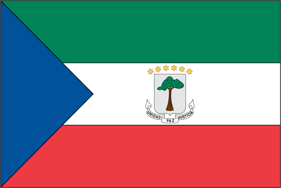 Equatorial Guinea flag sticker with green, white, and red stripes and central coat of arms