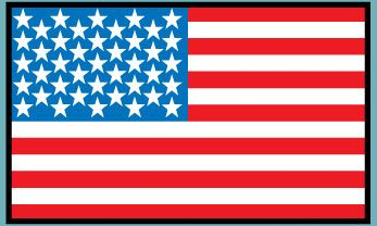 United States flag sticker, rectangular with blue star field and red-and-white stripes