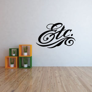Black 'Etc.' vinyl wall decal with decorative swirls