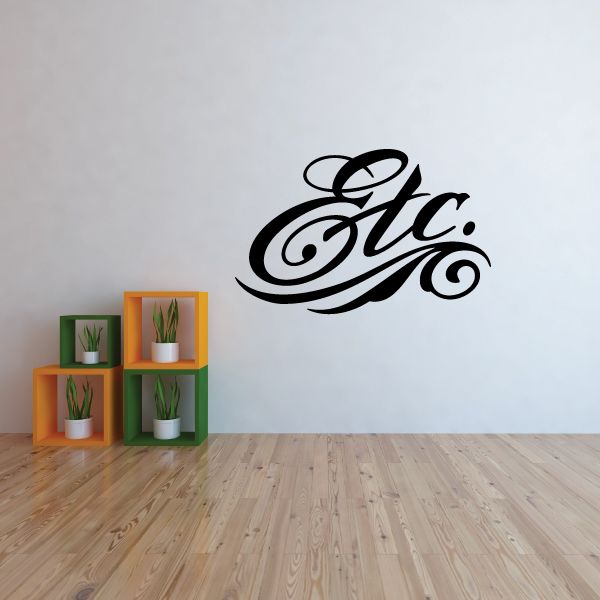 Black 'Etc.' vinyl wall decal with decorative swirls