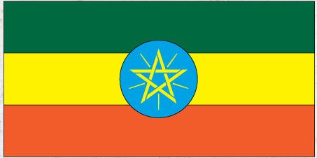 Ethiopia flag sticker, rectangular with flag stripes and blue circle emblem in yellow