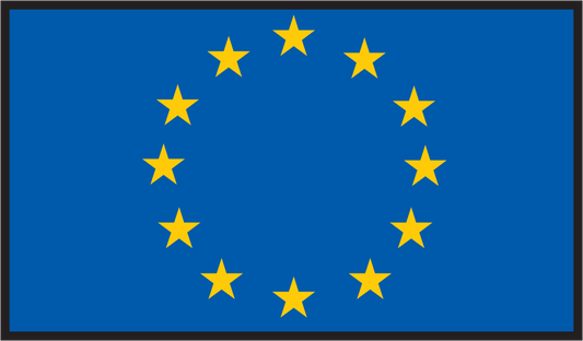 European Union flag sticker with blue background and yellow circle of 12 stars
