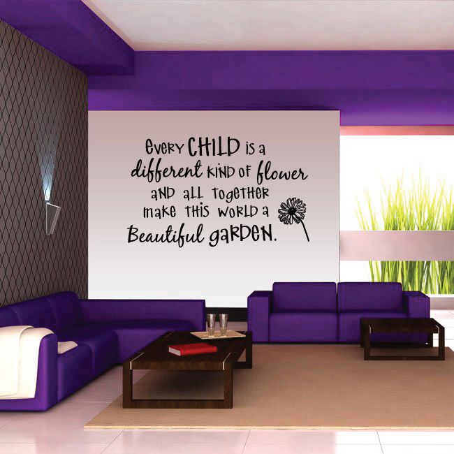 Garden wall decal with flower-themed quote text and small flower graphic