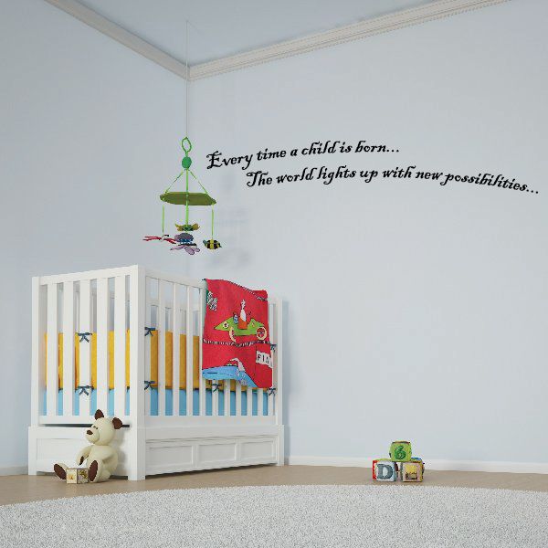 Wall decal quote with hanging mobile illustration