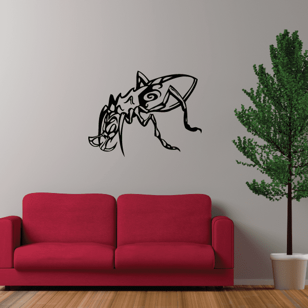 Skull beetle wall decal with evil grin, black and gray graphic design