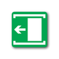 Green exit door sign with left arrow and door outline