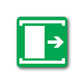 Green exit door sign with white door panel and right-pointing arrow