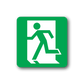 Exit door sticker with green background and white running person arrow symbol