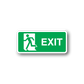 Green exit sign sticker with white pictogram and “EXIT” text, rounded border.