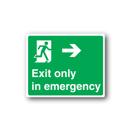 Image of Exit Only In Emergency Safety Sign Wall Decal - Vinyl Sticker - Car Sticker - Die Cut Sticker - CD58