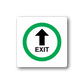 Exit sticker with green circle, up arrow, and EXIT text on white square