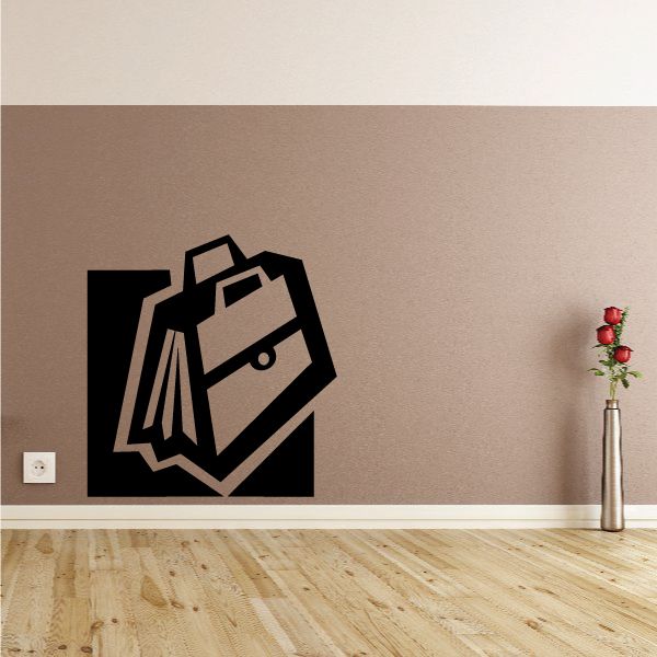 Expanding briefcase decal, black graphic of bag and documents