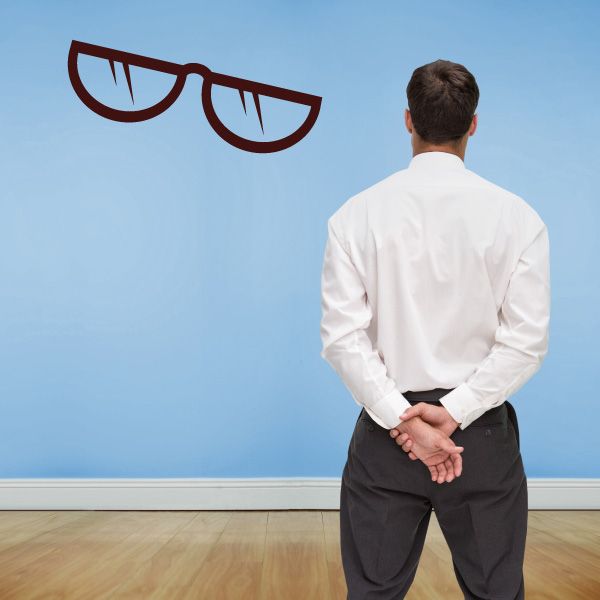 Eye glasses decal with dark red frames and blue lenses