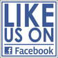 Blue square Like Us on Facebook sticker with Facebook 'f' logo and text