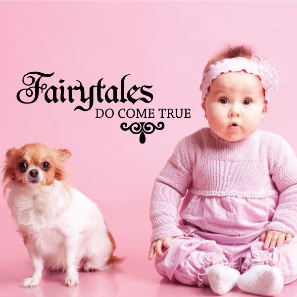 Fairytales Do Come True princess wall decal with purple decorative lettering