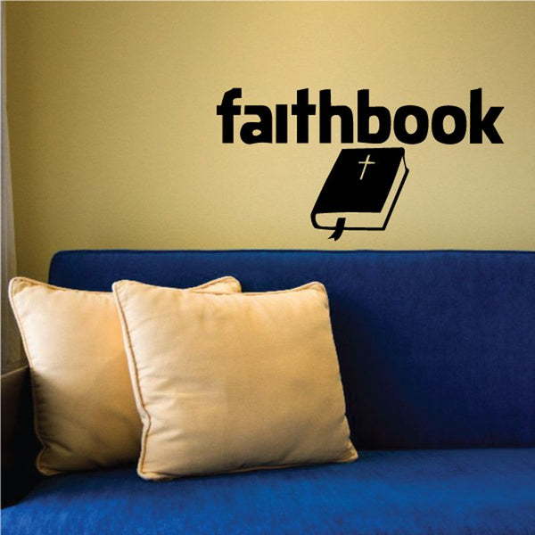 Faithbook Bible decal with black faithbook text and cross Bible icon