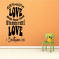 Wall decal lettering with large LOVE, Faith Hope, and I Corinthians text in black