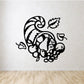 Fall cornucopia decal with black outline, overflowing fruits and leaves