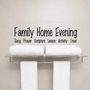 Wall decal: "Family Home Evening" with small activity and scripture words