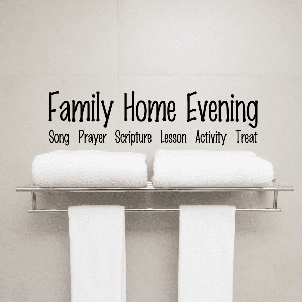 Wall decal: "Family Home Evening" with small activity and scripture words