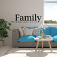 Family wall decal with script lettering and quote, black text on light wall