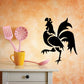 Rooster decal silhouette with flowing tail feathers, black farm-style wall sticker