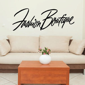 Fashion Boutique wall decal with black cursive lettering