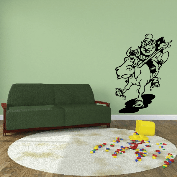 Running horse and rider wall decal in black and green line art