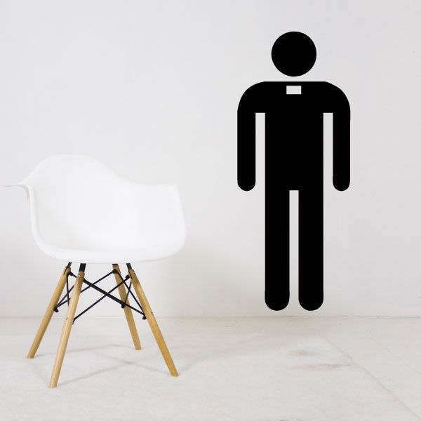 Black restroom-style man icon decal with rounded head and arms