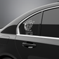 In loving memory car decal with feather, small bird silhouettes, and custom text lines