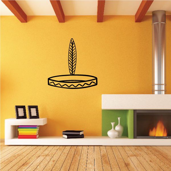 Feather headband decal with black outlined feather and circular base