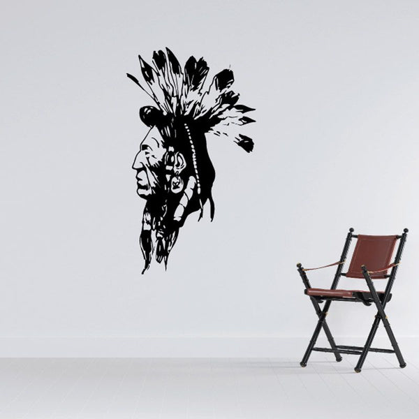 Feather headdress face decal with black silhouette