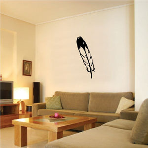 Black feather vinyl wall decal, single feather silhouette