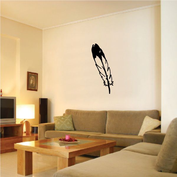 Black feather vinyl wall decal, single feather silhouette
