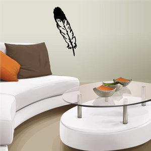 Black feather vinyl wall decal with white feather detailing