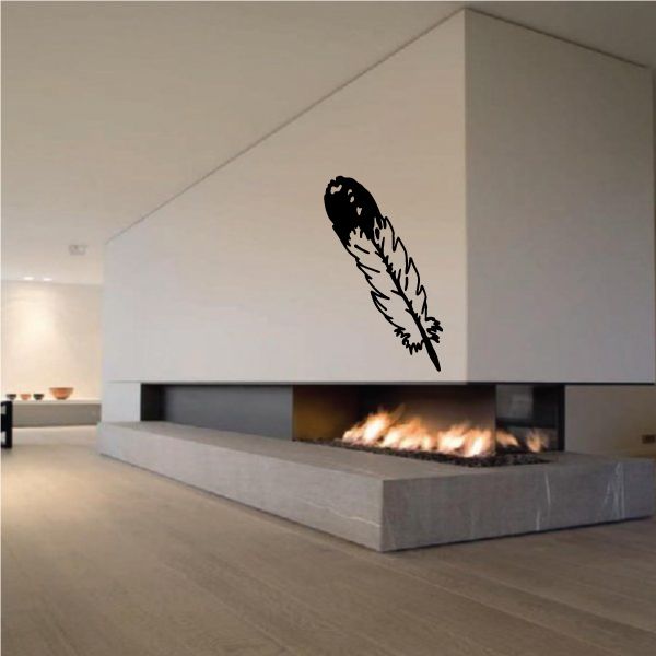 Feather wall decal with black and white feather design