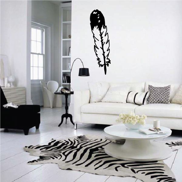 Black feather vinyl wall decal with detailed feather silhouette