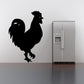 Feathery rooster decal in black silhouette, detailed feather and comb outline