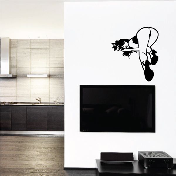 Black woman in high heels wall decal with crossed legs silhouette