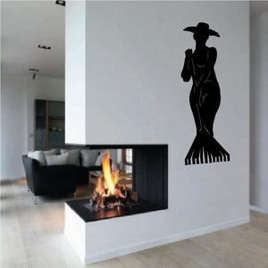 Female cowboy raking decal silhouette with wide hat and rake-striped bottom