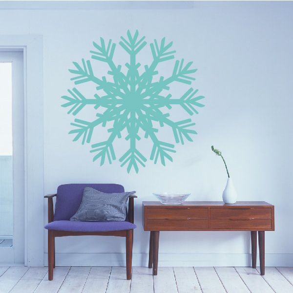 Snowflake wall decal with large teal fern-style snowflake design