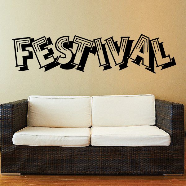Festival wall decal vinyl lettering, black and white